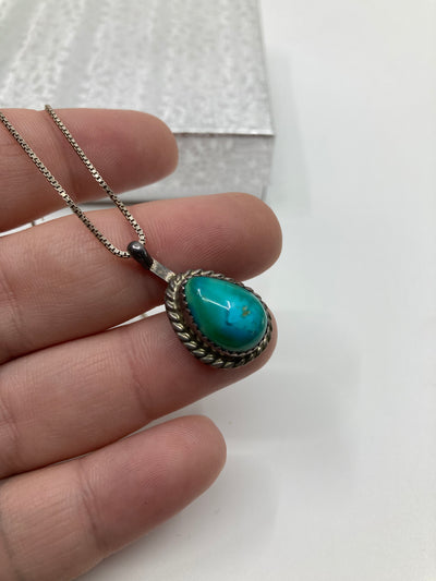 Handmade Sterling Silver Turquoise Drop Necklace PSTPN23