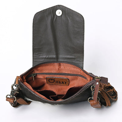 Ohlay Crossbody Bag KBG313 in genuine cowhide leather with fringes and YKK zip.