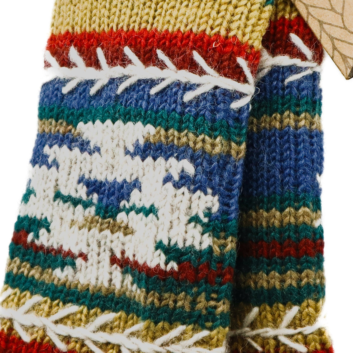 Blake Fingerless Gloves wool knit mittens with Aztec pattern and feather stitch embroidery