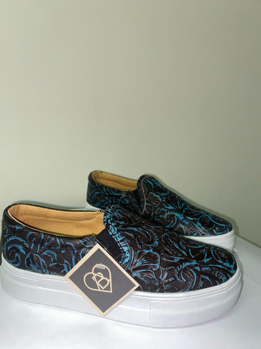 PREORDER Alcala's Boots Holly Tooled Turquoise Leather Van