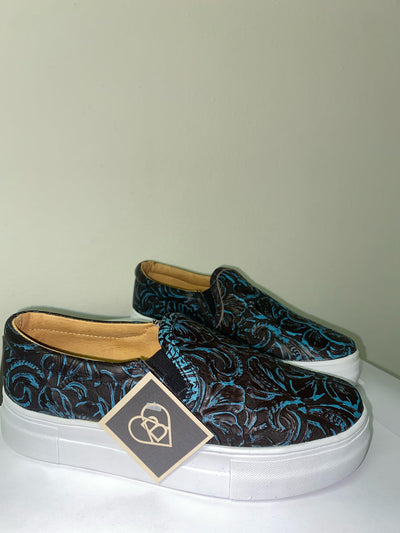 PREORDER Alcala's Boots Holly Tooled Turquoise Leather Van