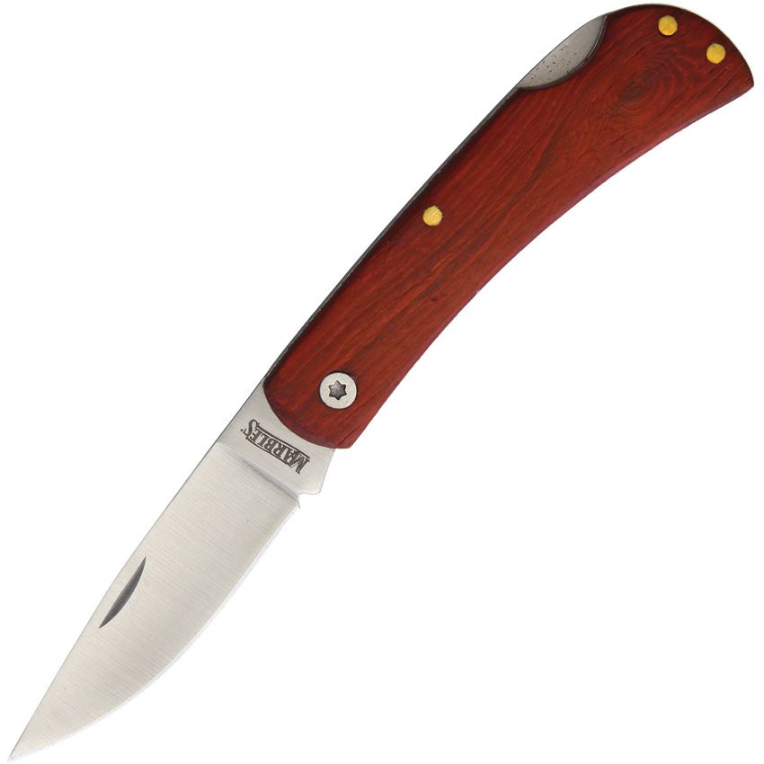 Wood Lockback Tactical folding knife with satin finish stainless steel blade and brown wood handle