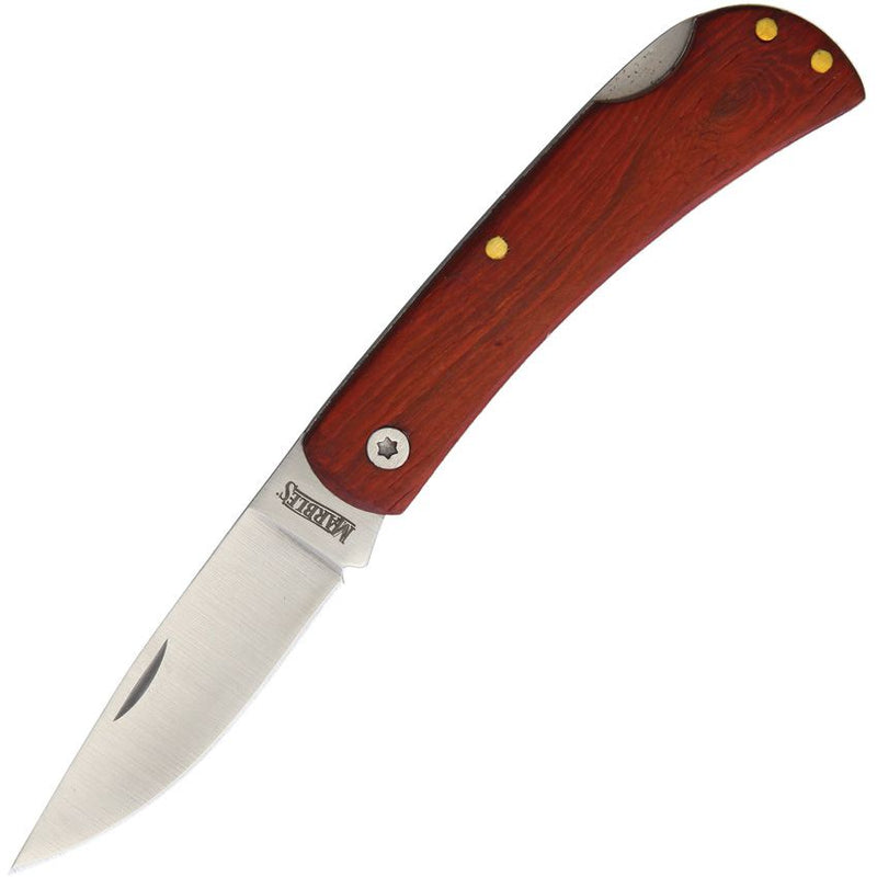 Wood Lockback Tactical folding knife with satin finish stainless steel blade and brown wood handle