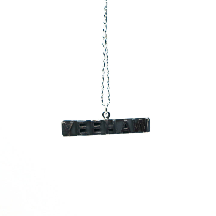 Handmade sterling silver Yeehaw pendant necklace on chain