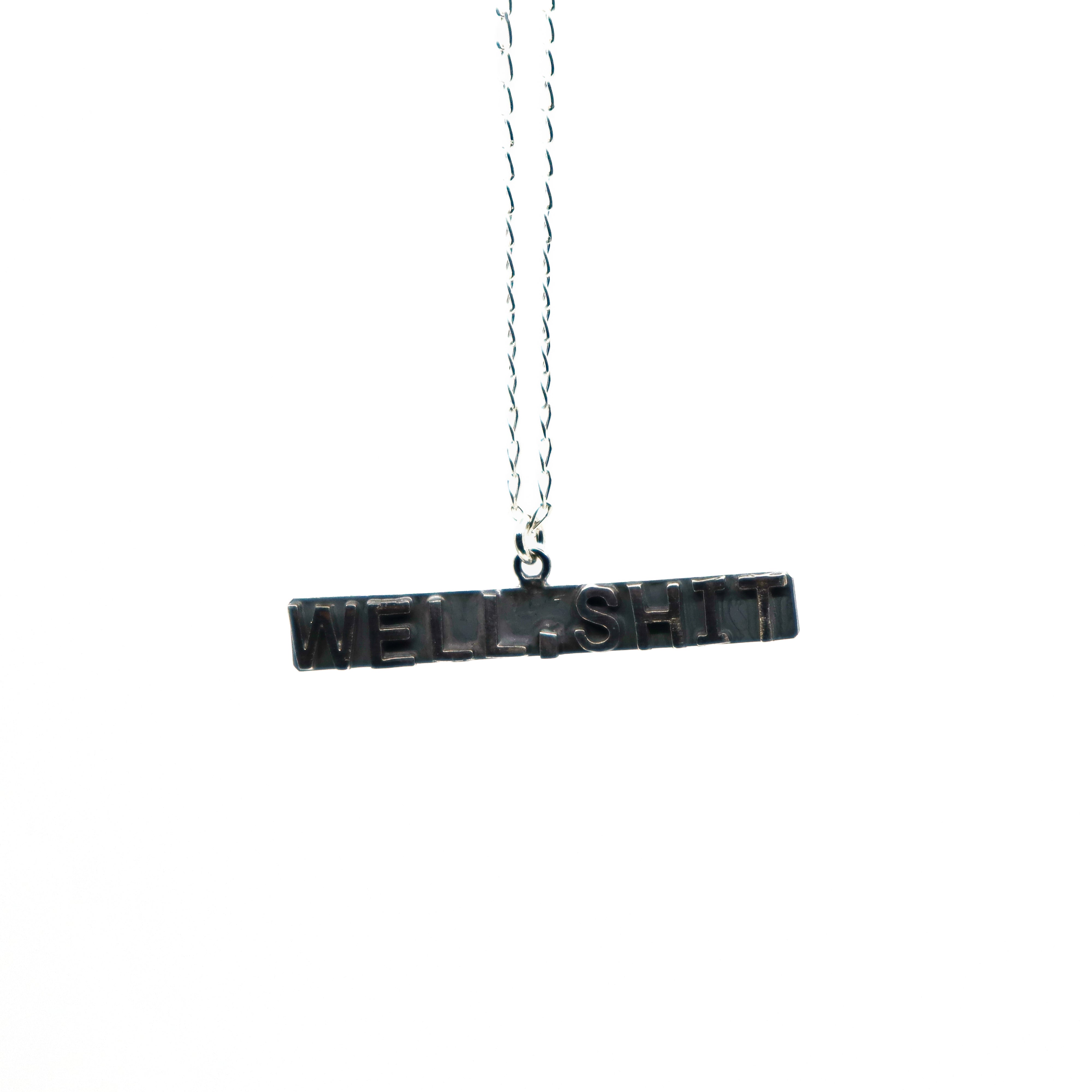 Handmade sterling silver necklace with "WELL, SHIT" pendant