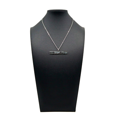 Handmade sterling silver necklace with "Well, S***" pendant on display bust