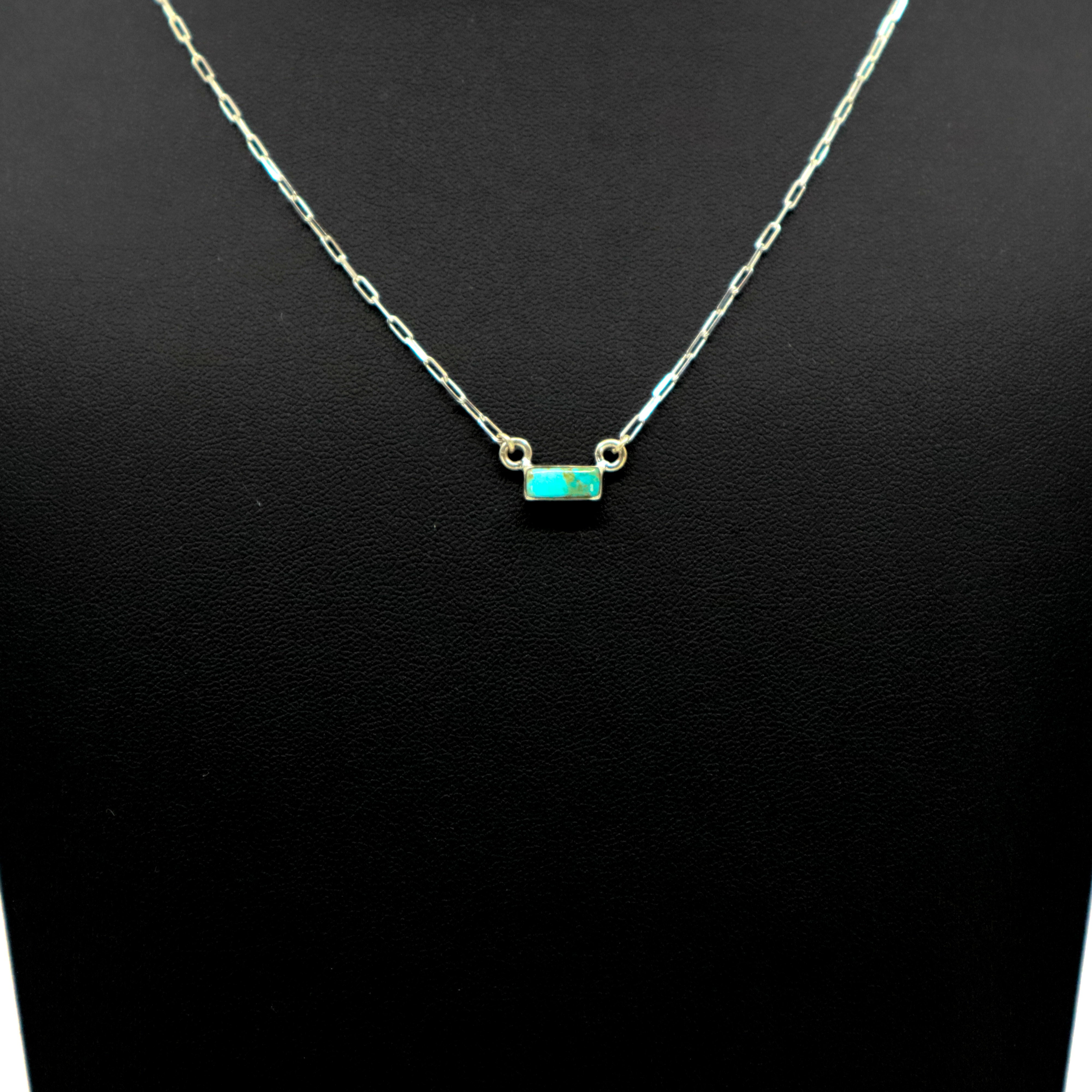 Handmade sterling silver necklace with small turquoise bar pendant on fine chain