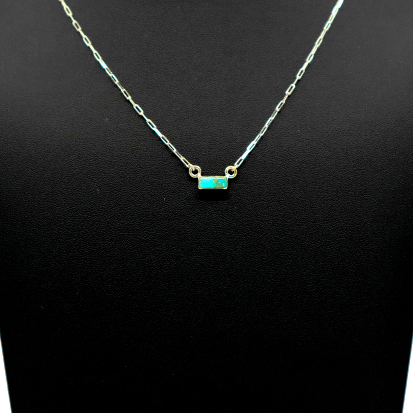 Handmade sterling silver necklace with small turquoise bar pendant on fine chain
