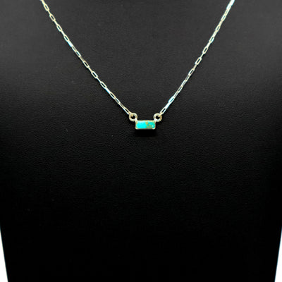 Handmade sterling silver necklace with small turquoise bar pendant on fine chain
