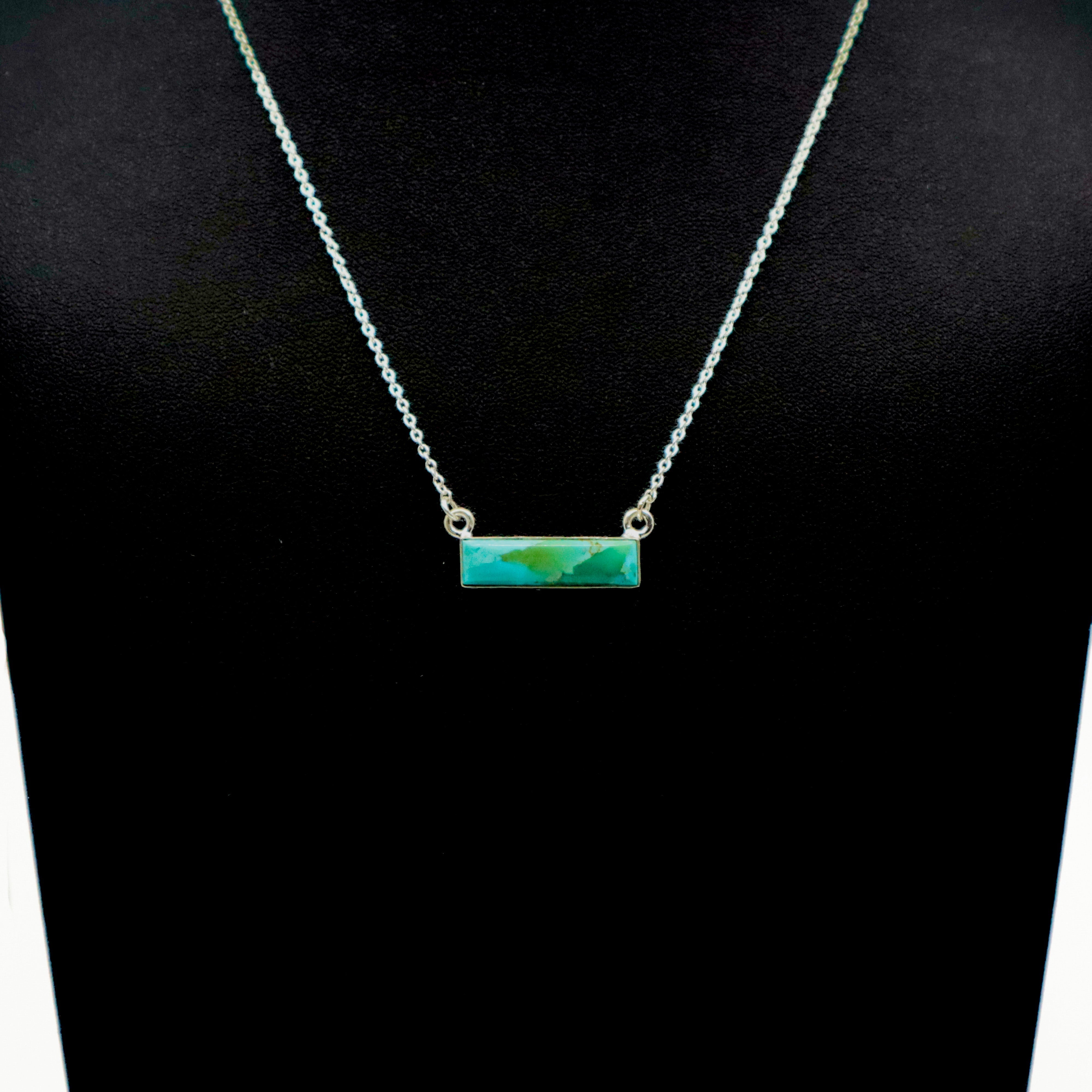 Handmade sterling silver necklace with a turquoise large bar pendant on a silver chain