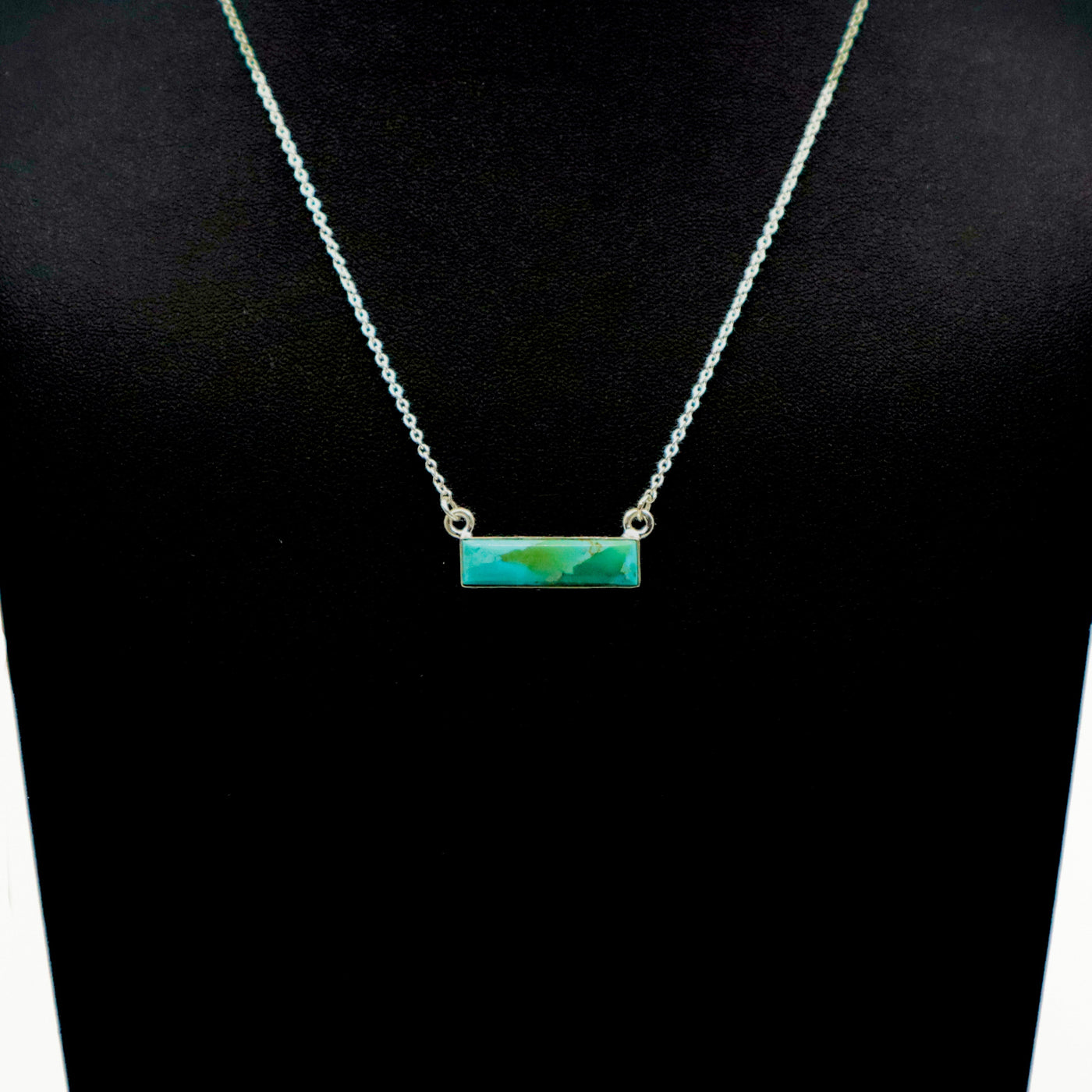 Handmade sterling silver necklace with a turquoise large bar pendant on a silver chain