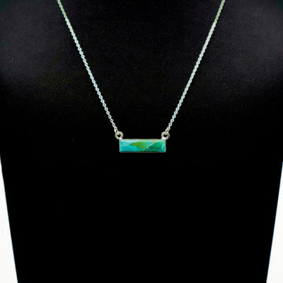Handmade sterling silver necklace with a turquoise large bar pendant on a silver chain