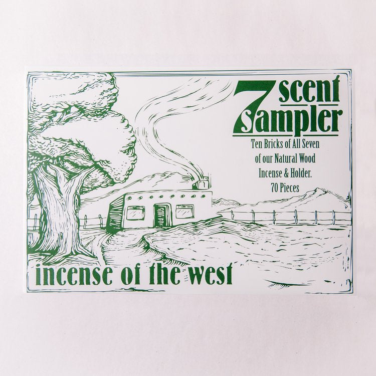Wood Incense Bricks Sampler with Holder - Seven Natural Scents, 70 Pieces.
