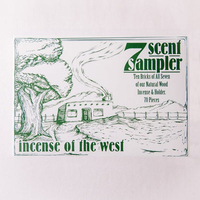 Wood Incense Bricks Sampler with Holder - Seven Natural Scents, 70 Pieces.