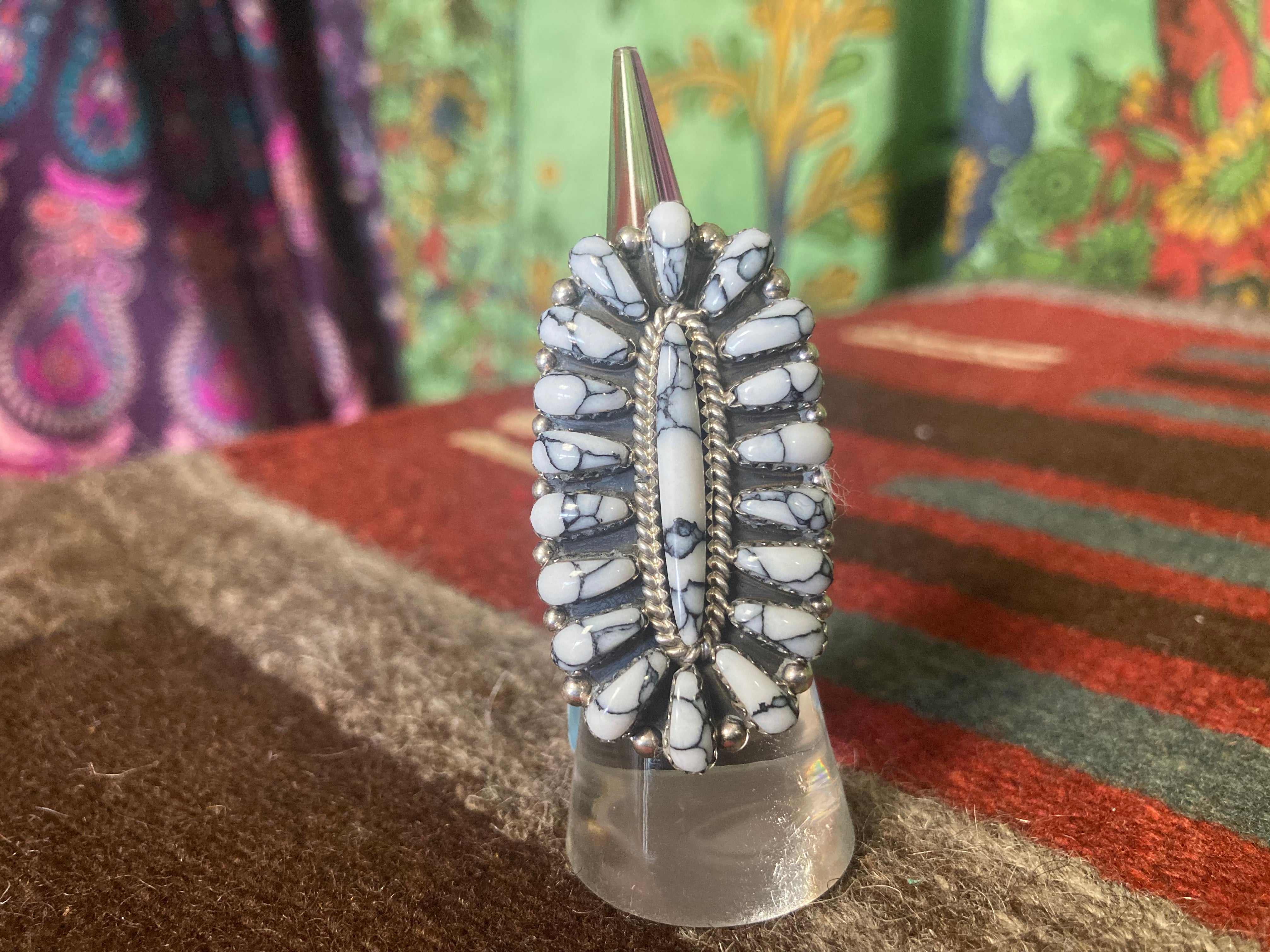 Handmade Navajo Sterling Silver Snowflake Obsidian Concho Ring PSTPR22