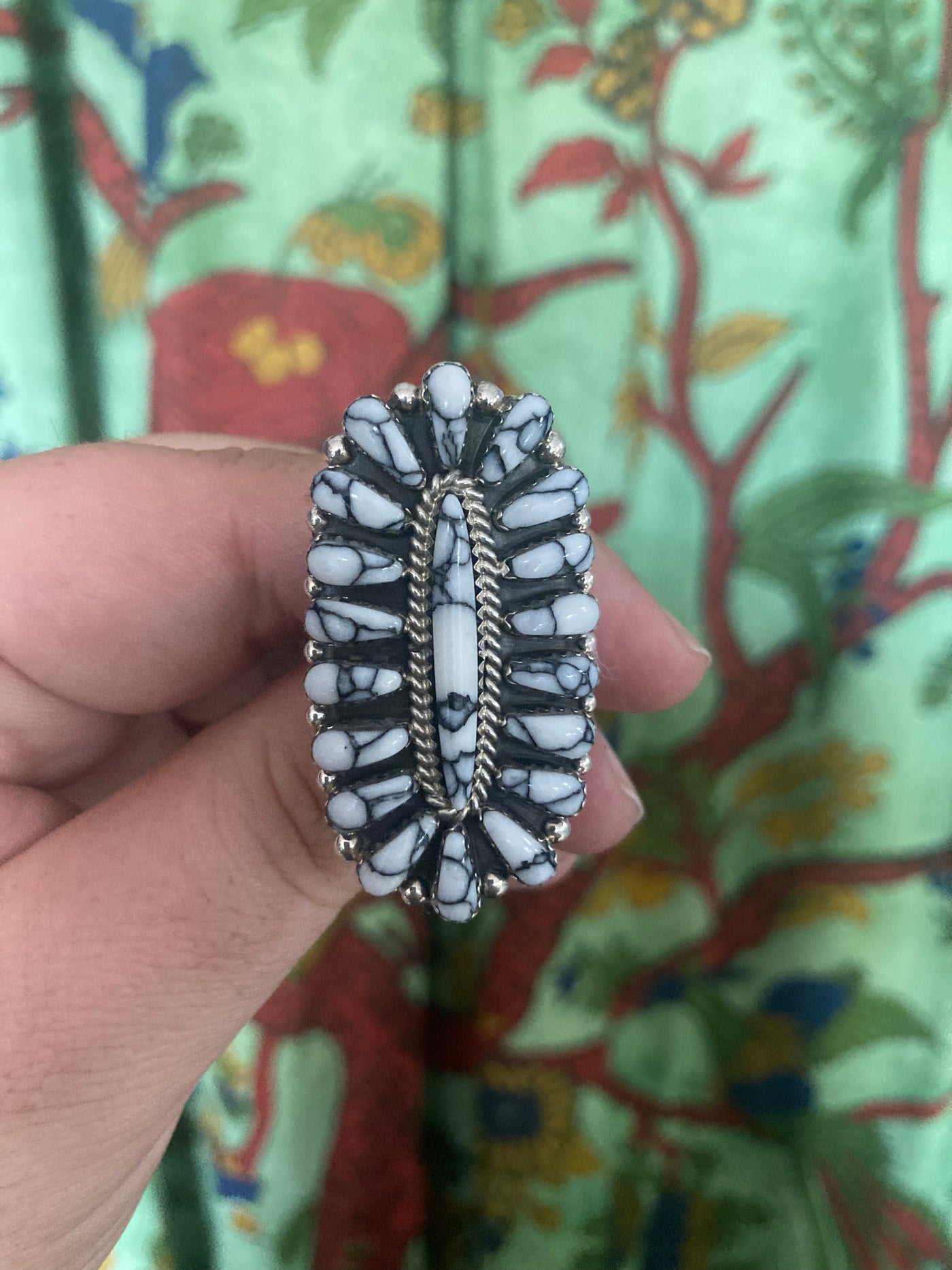 Handmade Navajo Sterling Silver Snowflake Obsidian Concho Ring PSTPR22