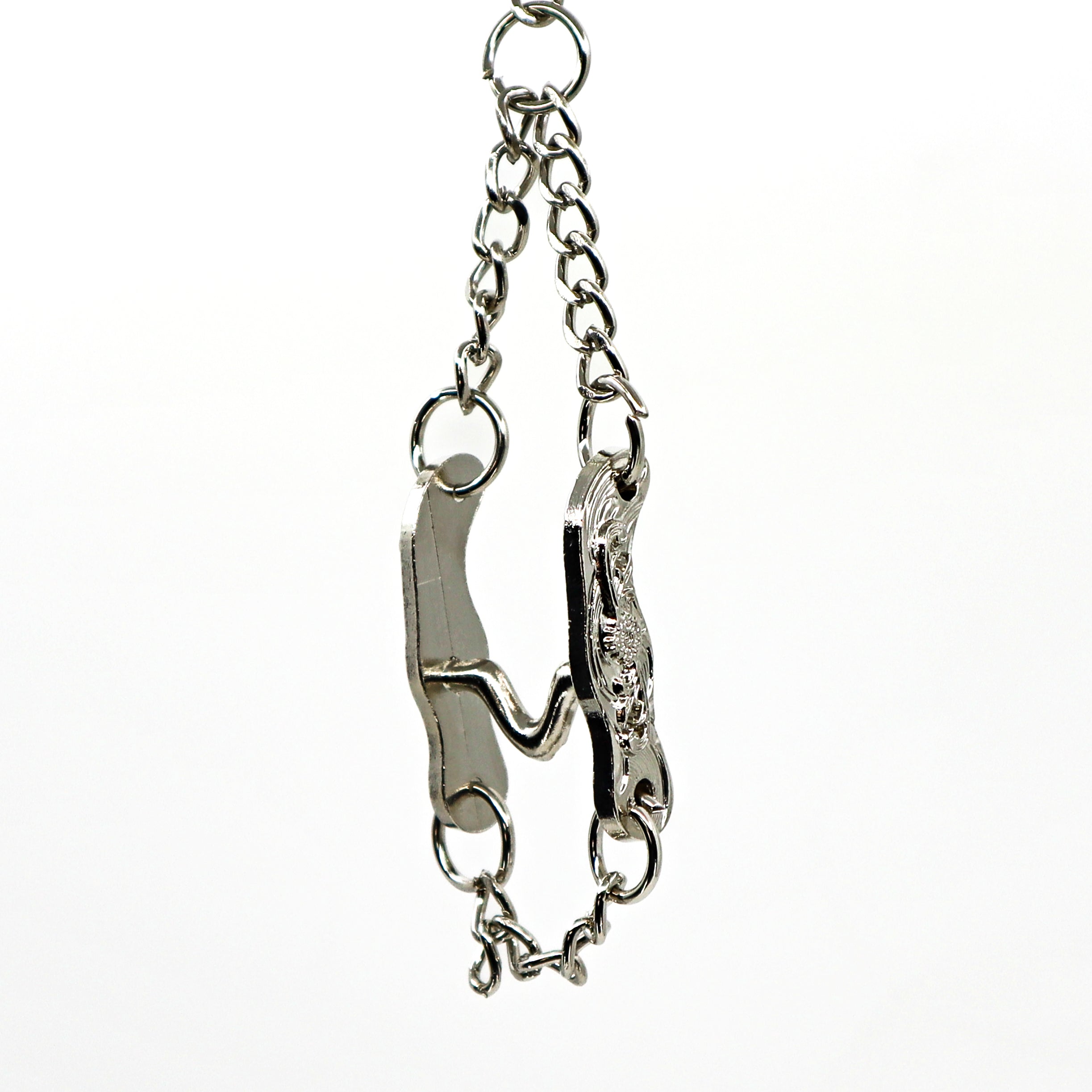Silver horse bit key ring with chain link design for keys