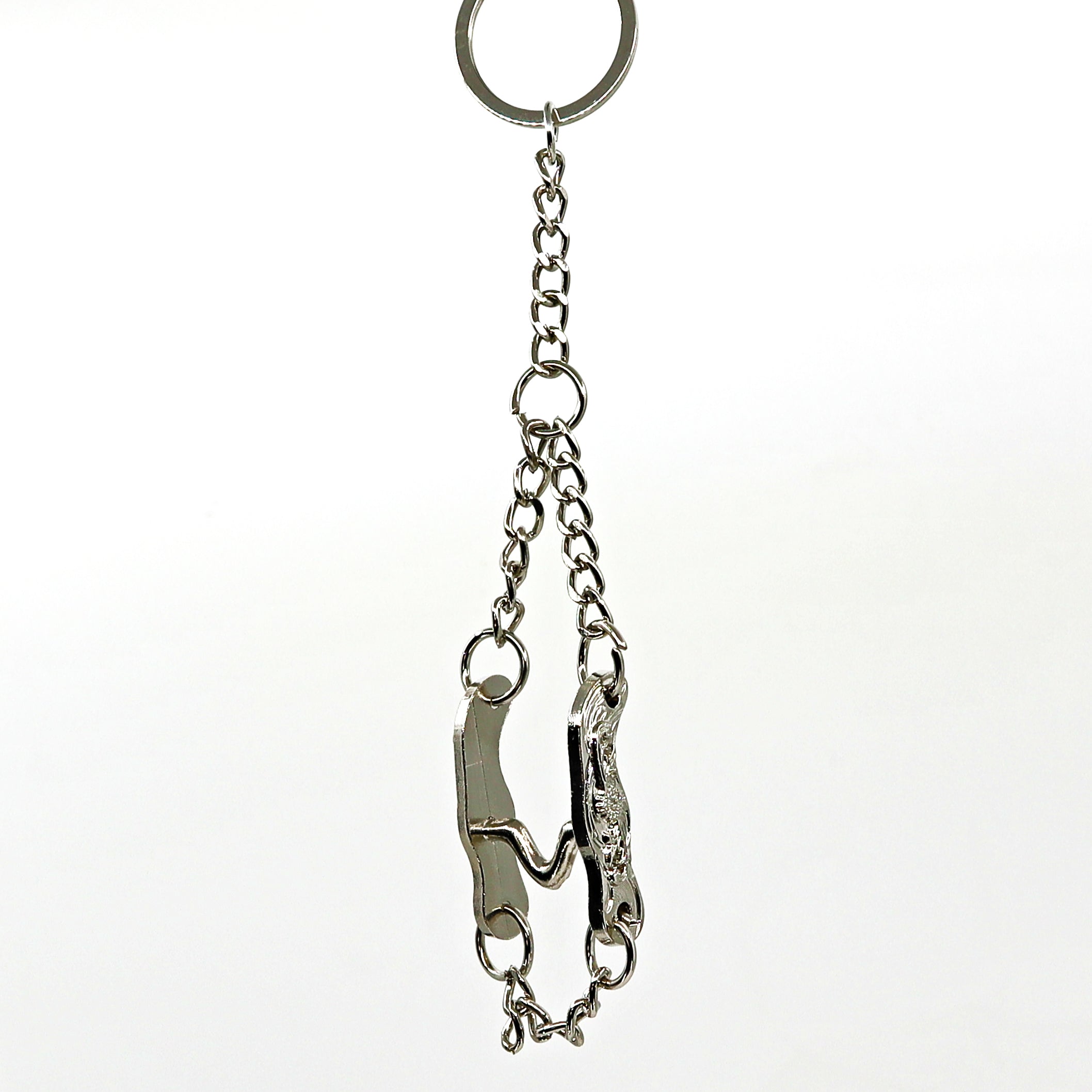 Silver horse bit key ring with chain link design for keys