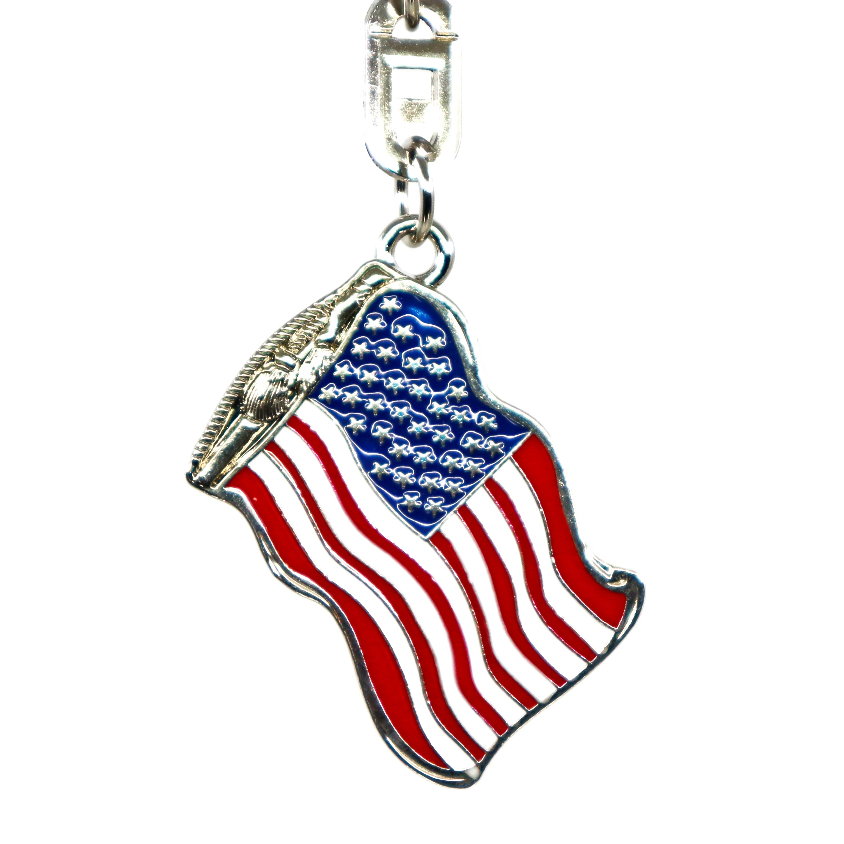 American Flag Key Ring with durable metal and colorful enamel design
