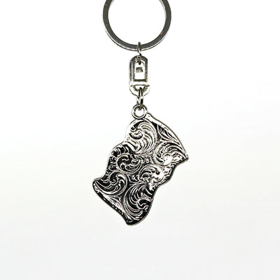 Silver decorative American Flag Key Ring with intricate swirl design