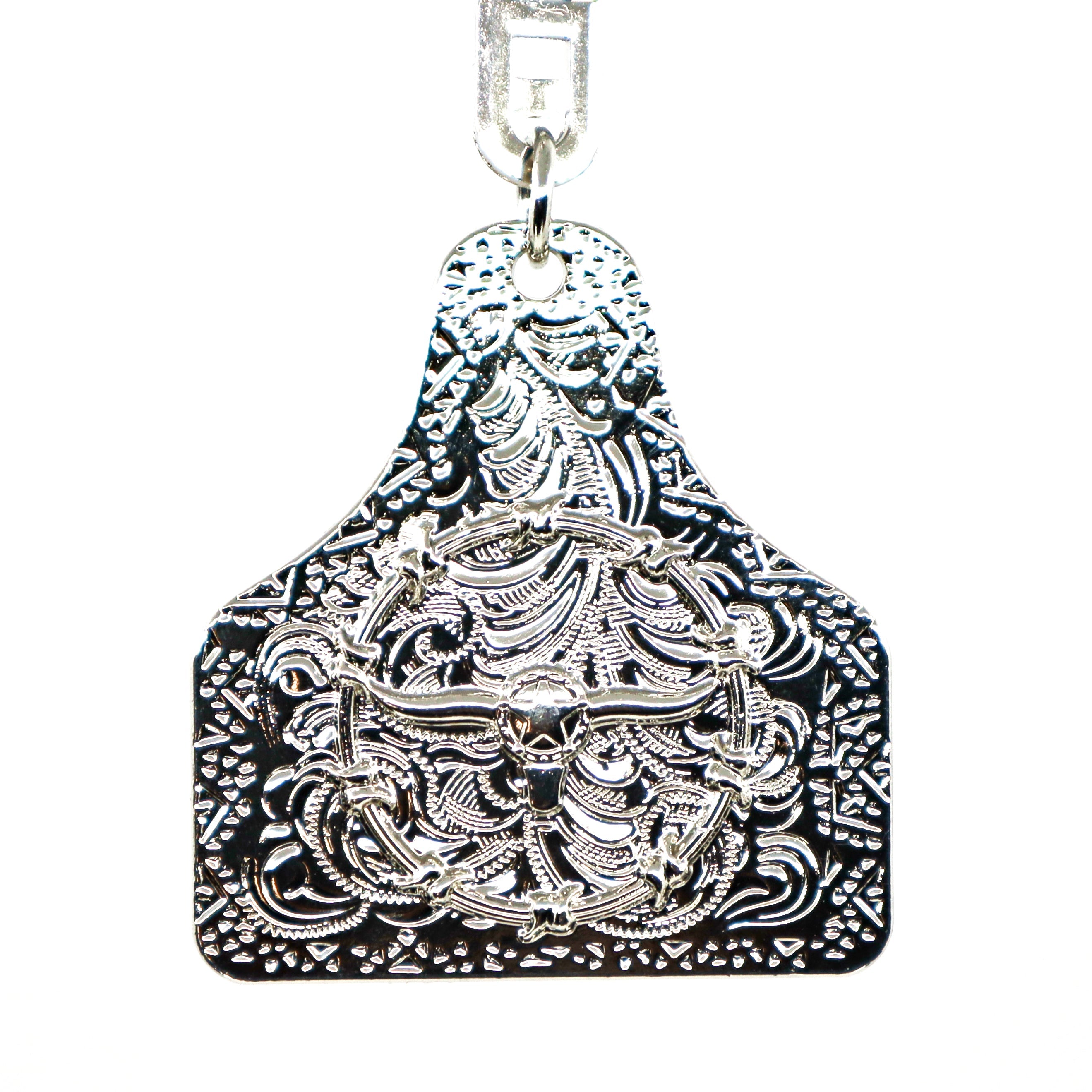 Long Horn Key Ring with intricate embossed metal design and durable clasp for secure key holding