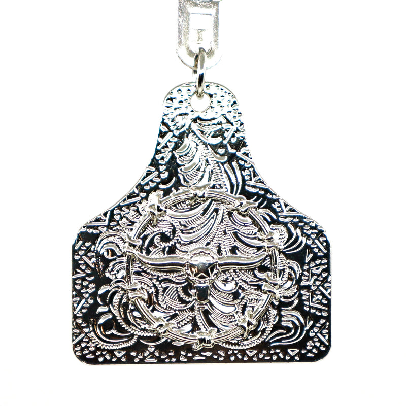 Long Horn Key Ring with intricate embossed metal design and durable clasp for secure key holding