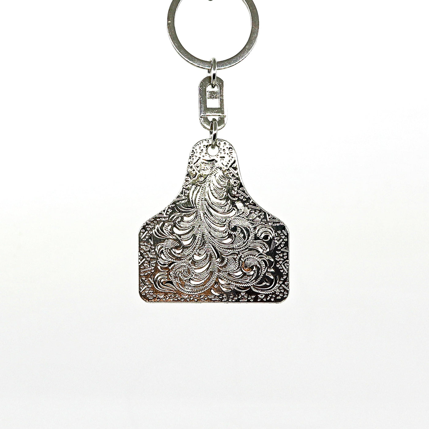 Long Horn Key Ring with intricate engraved design on metal keychain accessory