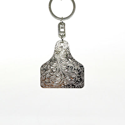 Long Horn Key Ring with intricate engraved design on metal keychain accessory