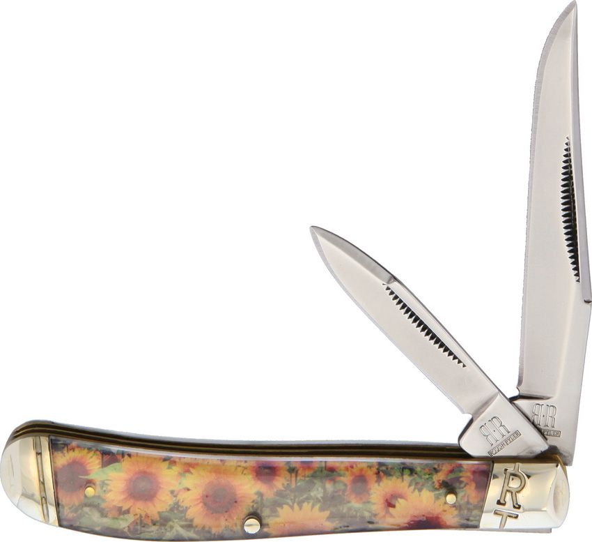 Small Trapper Folding Knife – 3.75" Closed, Sunflower Artwork - RR2093