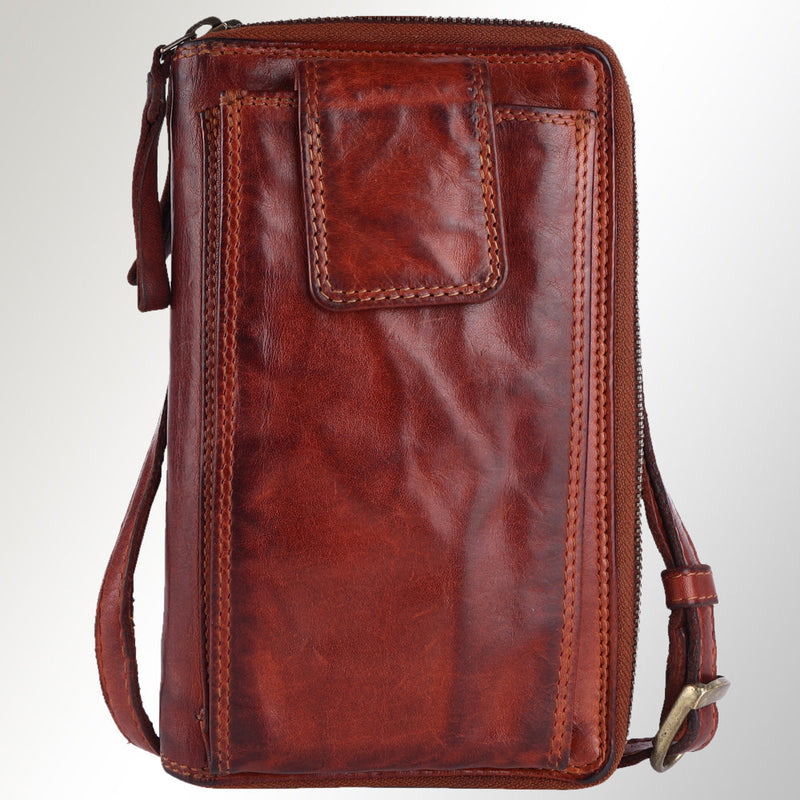 Spaghetti Western Sling SWC213CG handcrafted leather sling bag in rich brown with zippered closure and adjustable strap