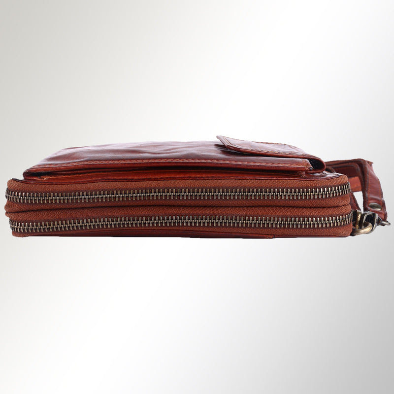 Spaghetti Western Sling SWC213CG handmade leather bag with double zipper and rich brown finish