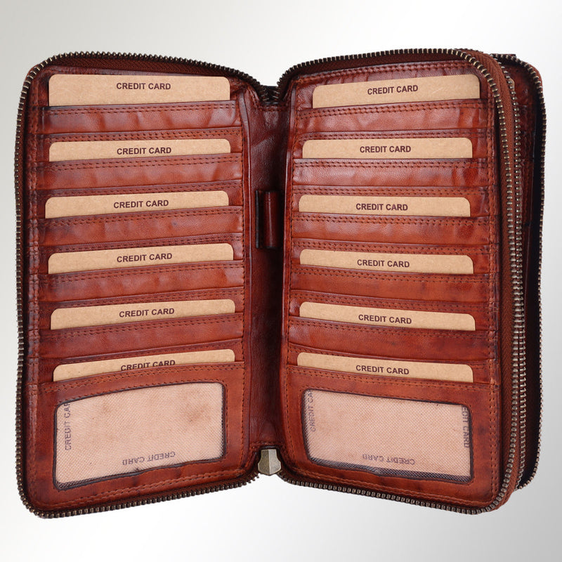 Handmade Spaghetti Western Sling SWC213CG leather wallet with multiple credit card slots and zipper closure
