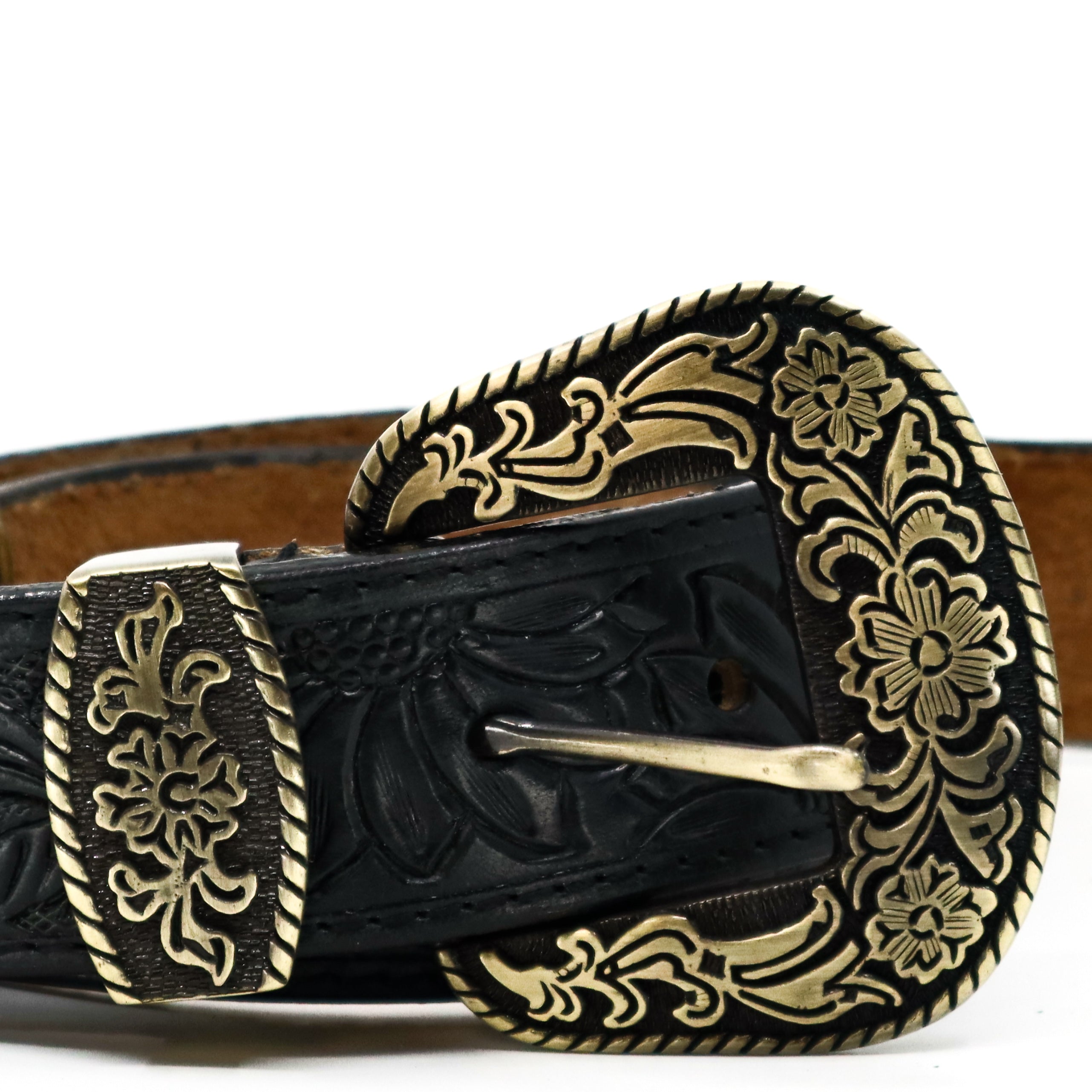 Prairie Spirit Adjustable hand carved leather replacement strap with floral engraved buckle