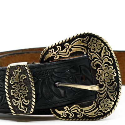 Prairie Spirit Adjustable hand carved leather replacement strap with floral engraved buckle