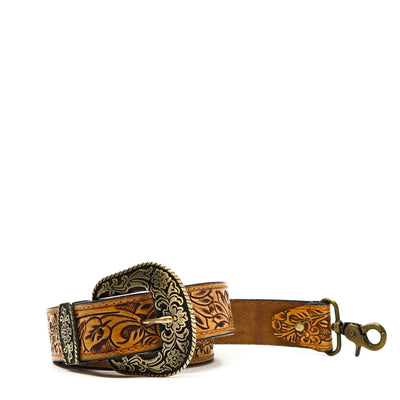 Prairie Spirit Adjustable hand carved leather replacement strap with floral buckle and clasp