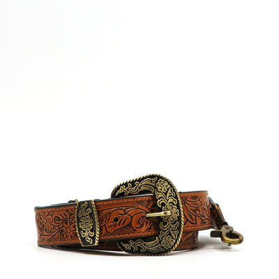 Prairie Spirit Adjustable hand carved leather replacement strap with ornate buckle and floral design
