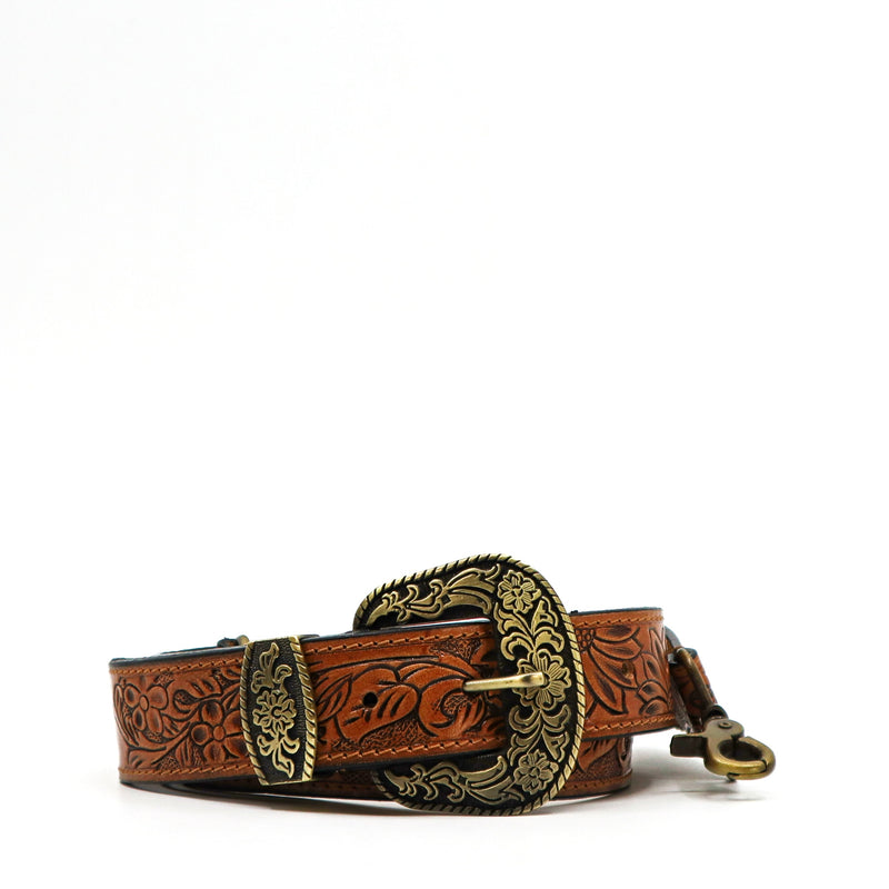 Prairie Spirit Adjustable hand carved leather replacement strap with ornate buckle and floral design