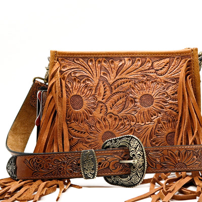 Prairie Spirit Adjustable hand carved leather replacement strap with floral design and decorative buckle