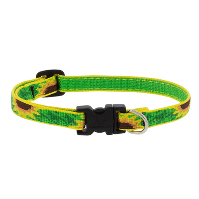 3/4 inch sunflower print martingale dog collar adjustable for neck sizes 10-14 and 14-20 inches with durable material and secure buckle.