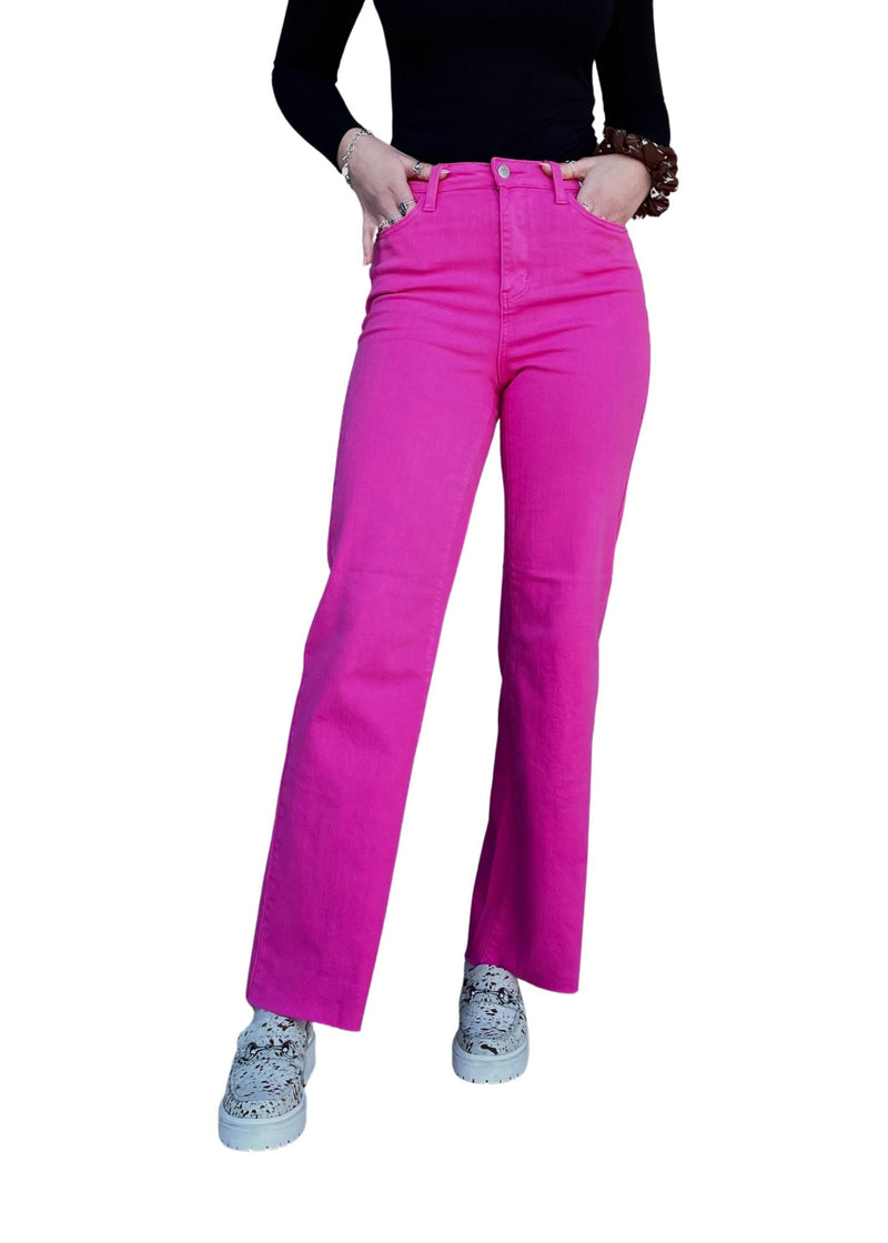 Judy Blue Jeans high waist garment dyed hot pink 90s straight leg pants
