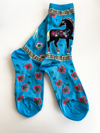 Floral Horse- Socks Smith Crew Socks