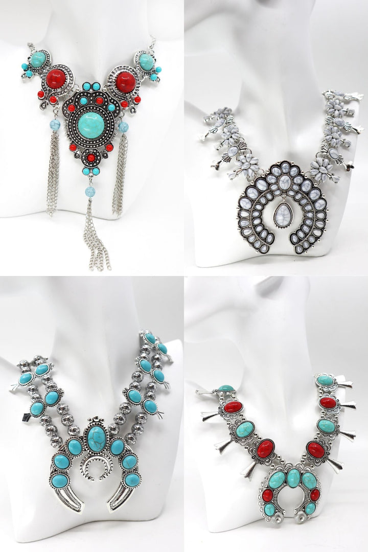 Statement large collar retro moon pendant necklace with boho tribal design and chunky stones