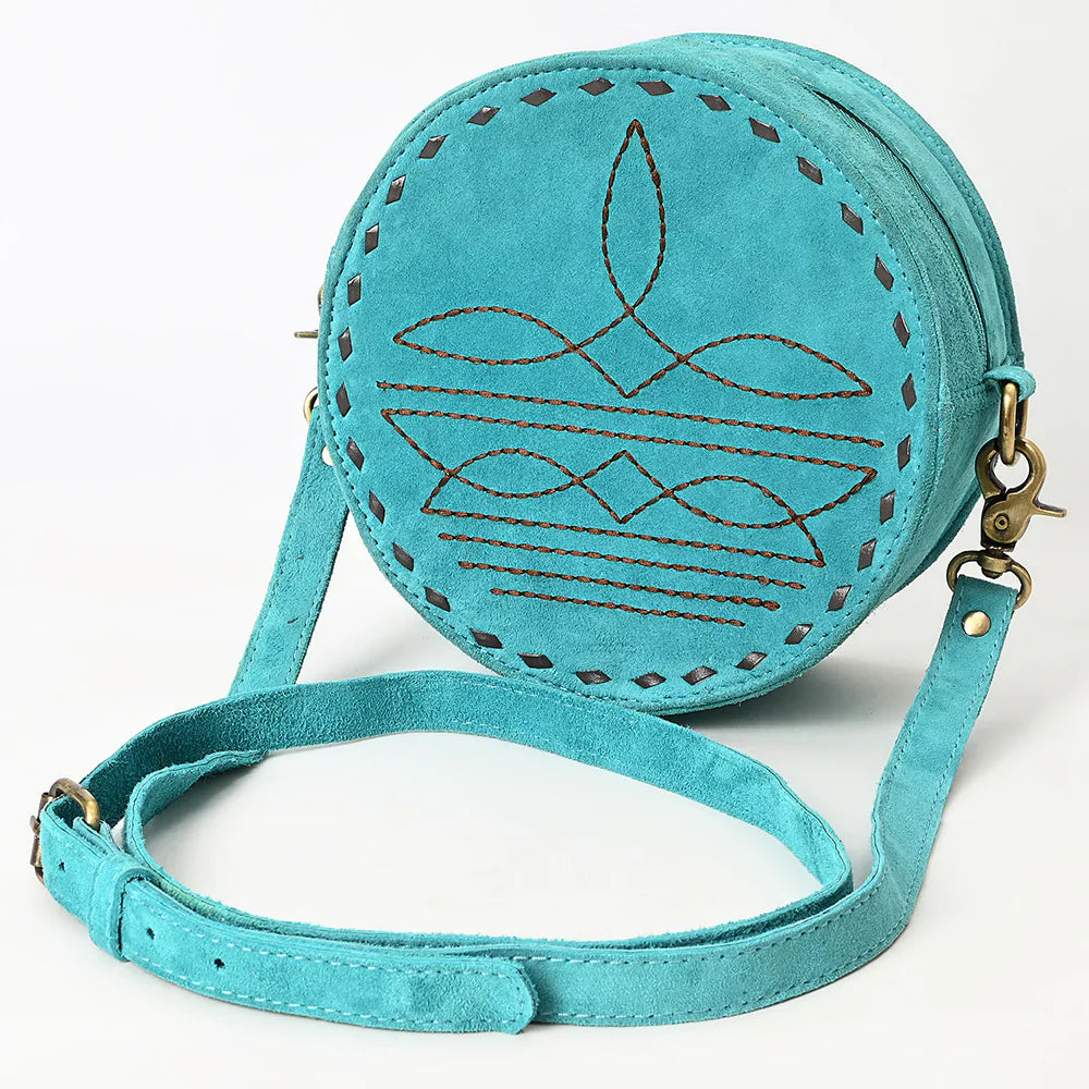 American Darling Canteen Bag ADBGA620A in genuine suede leather with adjustable strap and antique metal fittings.