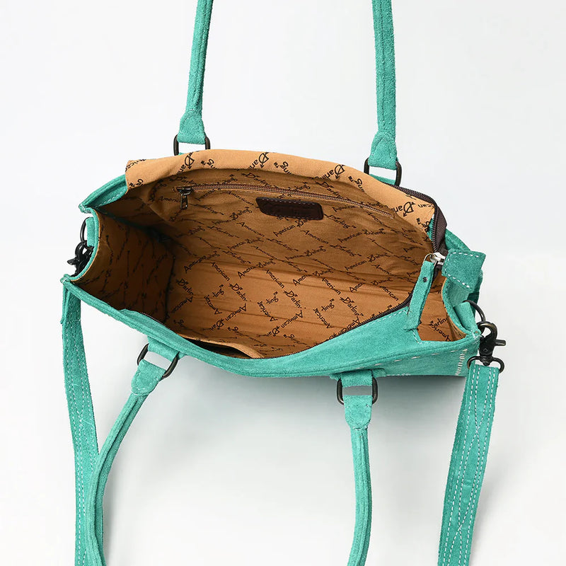 American Darling Tote ADBG1553A with genuine suede leather and antique metal fittings.