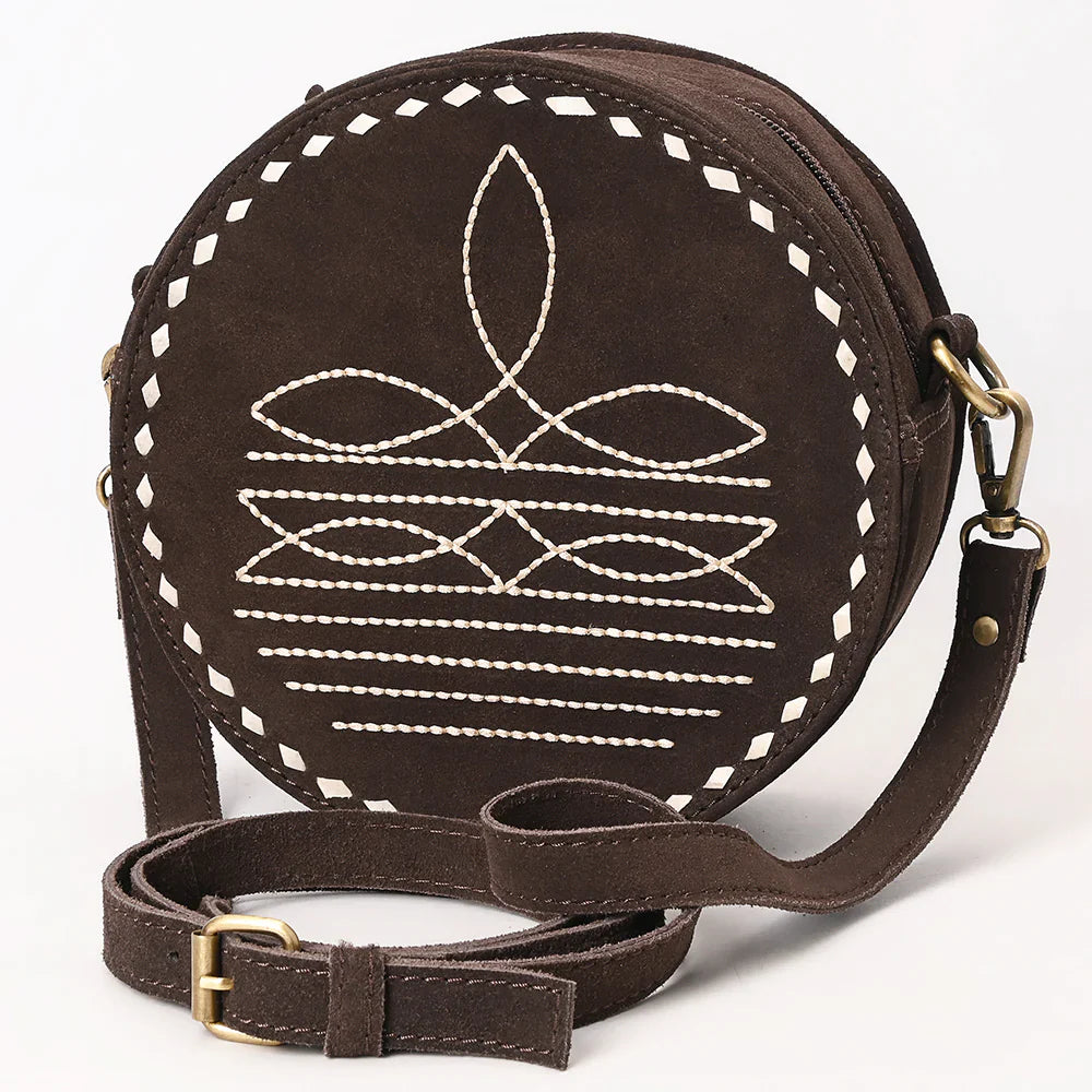 American Darling Canteen Bag ADBGA620D in genuine suede leather with adjustable strap and antique metal fittings.