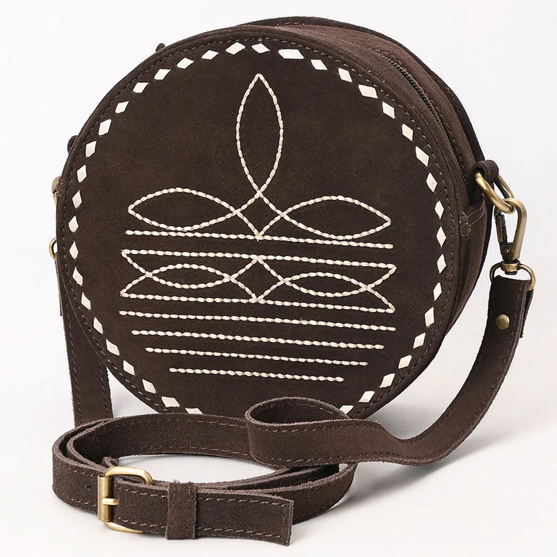 American Darling Canteen Bag ADBGA620D in genuine suede leather with adjustable strap and antique metal fittings.