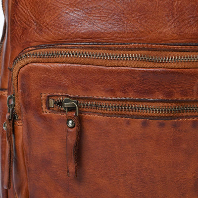 Spaghetti Western Backpack SWC416CG in full grain leather with durable YKK zippers and antique finish metal fittings.