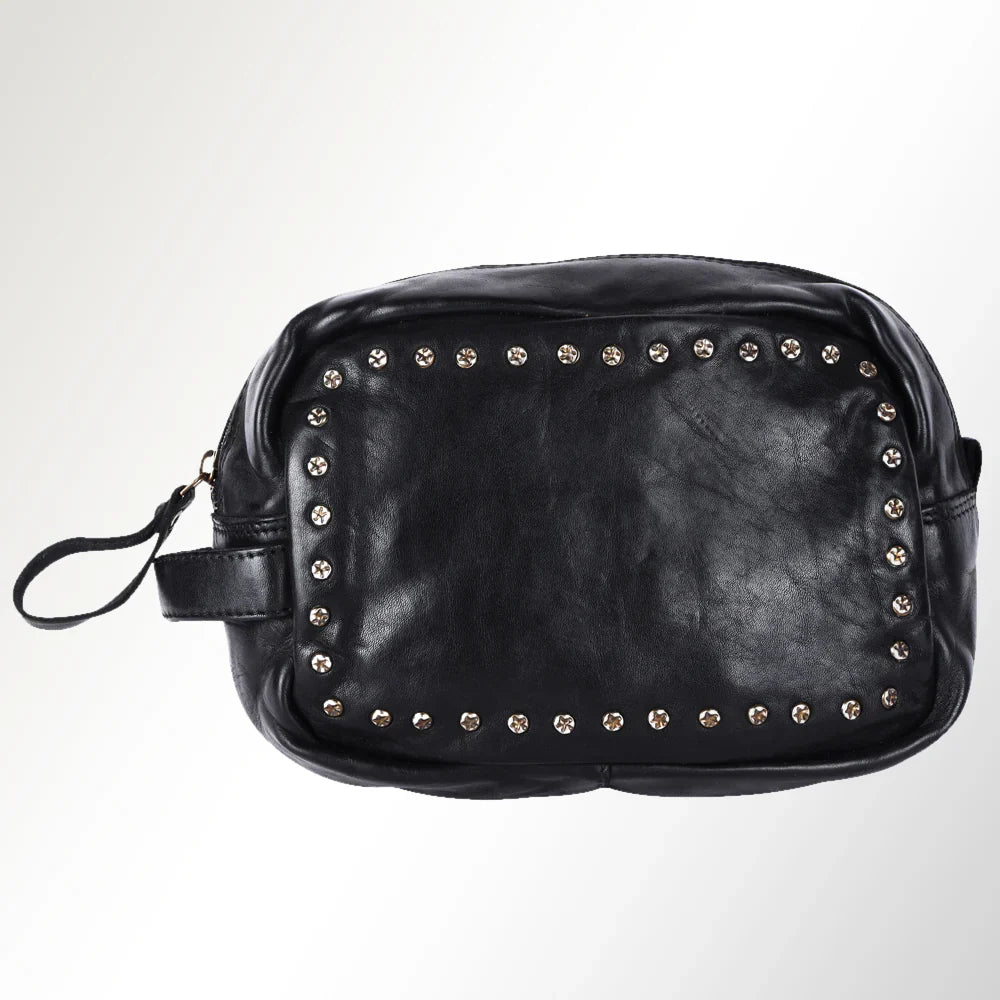Spaghetti Western Crossbody Messenger Bag SWC200BLK in black leather with studded detailing.