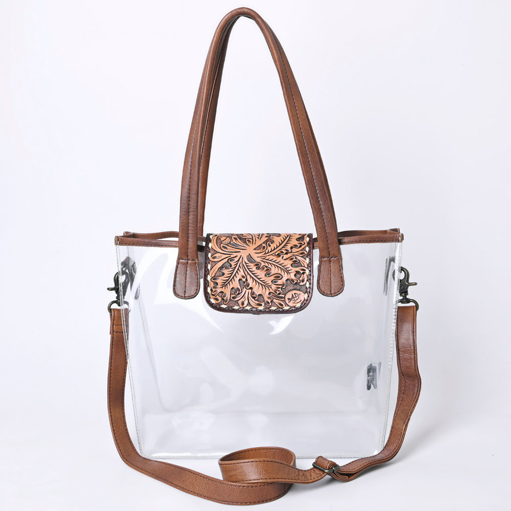 American Darling Clear Bag ADBG1186 with hand-tooled leather and transparent vinyl design.