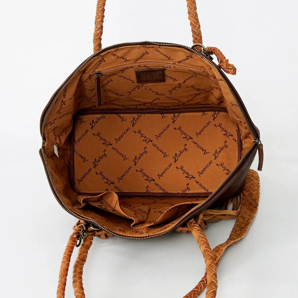 American Darling Tote Bag ADBGD150A interior view with braided leather straps and branded lining.